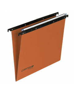 Cartelle sospese di elevata qualitÓ e convenienza, dispongono di resistentissime aste di sospensione in polystirene nero antiurto. Realizzate in cartoncino kraft color arancio da 240gr. Occhielli metallici di fissaggio del cartone alle aste. Portaetichett