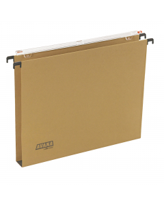 Linea economica e di alta qualitÓ. Realizzate in cartone avana termoincollato 220g.  Aste di sospensione in filo dÆacciaio. Portacartellino ad effetto lenticolare. Sistema di collegamento ad incastro. Formato esterno 31,3x24,5cm. Interasse 33cm. Fondo U d
