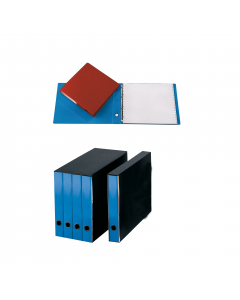Portatabulati ad anelli  in robusto fibrone con meccanismo a 4 anelli e occhiello nel dorso per estrazione. Colore azzurro, formato 31,5x29cm. Per moduli continui formato 24x11/12 pollici. Dorso 5 cm.