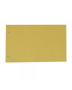 Separatori in cartoncino Manilla da 200 gr di colore giallo. Foratura normalizzata a passo 8 cm (2 fori). Formato: 12,5x23 cm. Materiale 100% riciclato (certificazioni FSC e Blue Angel).