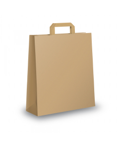 Scatola da 300 shoppers avana in carta biokraft neutro piattina. Dimensioni: 26x11x34,5cm.