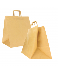 Shopper ideali per il trasporto di vassoi e contenitori alimentari realizzate con soffietti molto larghi dedicati a questo utilizzo. Dimensione 36x30x36cm. Carta da 120gr colore bianco.