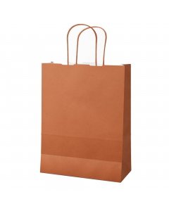 Shopper in carta kraft 90 gr/m2 colorata con manici in carta ritorta.