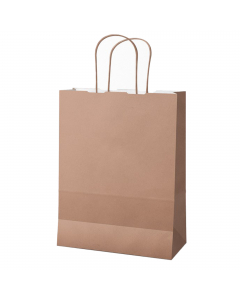 Shopper in carta kraft 90 gr/m2 colorata con manici in carta ritorta.