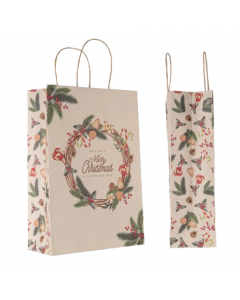 Shopper in carta da 135gr con manico in carta ritorta. Stampa a colori con motivo natalizio.