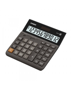 Grande display lc a 12 cifre. Alimentazione solare e a batteria (1xlr44 non inclusa). Tasti in plastica. Funzioni: calcolo %, radice quadrata, memoria indipendente, 3 simboli per la virgola, tasto doppio zero, memoria totale, selettore arrotondamento. Fun
