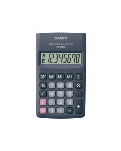 Ampio display 8 cifre. 
Funzioni: percentuale, radice quadrata, memoria. 
Formato 18x69x118mm. 
Alimentazione a batterie (1pz x AA (R6)