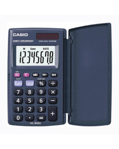 Calcolatrice tascabile verticale a libretto, EXTRA-BIG LC-display a 8 cifre, custodia di protezione a copertina che ruota completamente all’indietro. Euro conversione. Memoria permanente.  Memorizzazione di costanti. Calcolo percentuale. Alimentazione sol