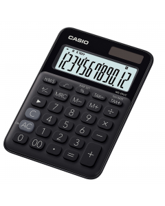 Grande display a 12 cifre. Doppia alimentazione, solare e a batteria (1 x LR1130). Tasti in plastica. Key Rollover. Funzioni: calcolo percentuale, calcolo tempo, conversione valute (3 Memorie), calcolo delle imposte, 3 tasti di memoria, 3 cifre dopo la vi