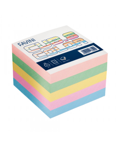 Cubi di foglietti di carta 95x95mm per appunti veloci. 750 fogli da 80gr. Colore: mix colori soft.