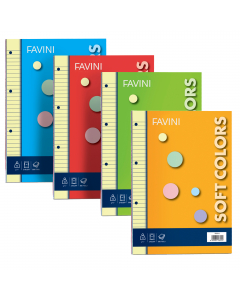 Ricambi in 5 colori assortiti (giallo, verde, rosa, azzurro e lilla) realizzati con impasti di purissime cellulose bianchite, selezionate Chlorine Free e ricavate a pH neutro. Gli inchiostri di rigatura sono di tipo alimentare. Formato 15x21cm. Confezione