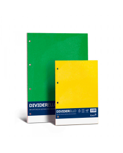 Divisore fustellato in cartoncino da 220 gr. Ideale per ordinare documentazioni e fascicoli in box, contenitori e raccoglitori ad anelli grazie ai fori a passo normalizzato. Confezione da 10 fogli separatori in mix da 5 colori accesi. Formato 22x29,7 cm.