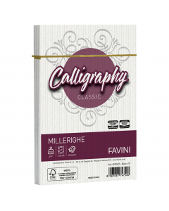 Busta adesiva con strip da 100 grammi in carta Calligraphy con tramatura millerighe. Formato 120x180mm.