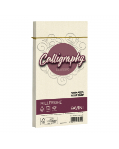 Busta adesiva con strip da 100 grammi in carta Calligraphy con tramatura millerighe. Formato 110x220mm.
