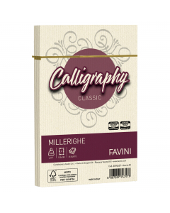 Busta adesiva con strip da 100 grammi in carta Calligraphy con tramatura millerighe. Formato 120x180mm.