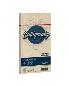 Busta adesiva con strip da 90 grammi in carta Calligraphy pergamenata formato 110x220mm.