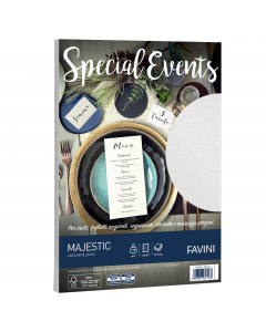 Carta da 120gr metallizzata Majestic Favini dai riflessi brillanti e pregiati. Utilizzabili per scrittura manuale, inkjet, laser e copy. Formato 21x29,7cm.
