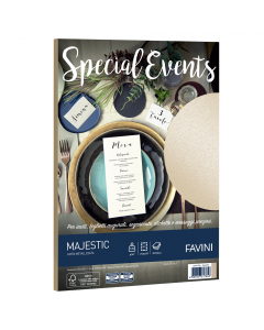 Carta da 120gr metallizzata Majestic Favini dai riflessi brillanti e pregiati. Utilizzabili per scrittura manuale, inkjet, laser e copy. Formato 21x29,7cm.