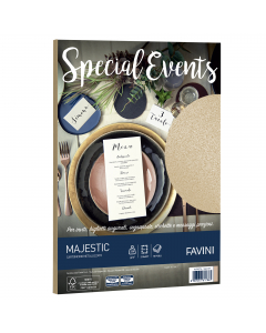 Cartoncino da 250gr metallizzata Majestic Favini dai riflessi brillanti e pregiati. Utilizzabili per scrittura manuale, inkjet, laser e copy. Formato 21x29,7cm.