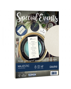 Carta da 120gr metallizzata Majestic Favini dai riflessi brillanti e pregiati. Utilizzabili per scrittura manuale, inkjet, laser e copy. Formato 21x29,7cm.