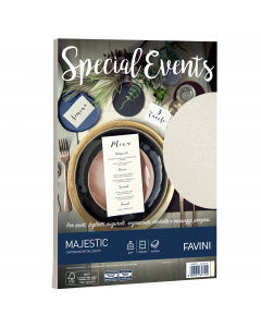 Cartoncino da 250gr metallizzata Majestic Favini dai riflessi brillanti e pregiati. Utilizzabili per scrittura manuale, inkjet, laser e copy. Formato 21x29,7cm.