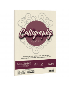 Carta Twill Favini da 200gr nelle tonalità bianco o avorio e trama millerighe. Utilizzabile per scrittura manuale, inkjet, laser e copy. Formato 21x29,7cm.