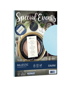 Cartoncino da 250gr metallizzata Majestic Favini dai riflessi brillanti e pregiati. Utilizzabili per scrittura manuale, inkjet, laser e copy. Formato 21x29,7cm.