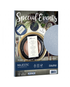 Cartoncino da 250gr metallizzata Majestic Favini dai riflessi brillanti e pregiati. Utilizzabili per scrittura manuale, inkjet, laser e copy. Formato 21x29,7cm.