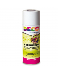 Vernice in spray cristallizzante trasparente che dona agli oggetti un effetto laccato e ceramico. Non ingiallisce nel tempo. Molto resistente alla luce e agli agenti atmosferici. Aderisce tenacemente ad ogni tipo di supporto (carta, tela, ceramica, porcel