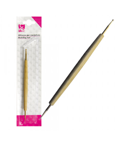 Bulino con doppia punta in acciaio ideale per sbalzo e embossing. Lunghezza 185mm. Diametro punta sfera grande 3,2mm, punta dritta 0,8mm.