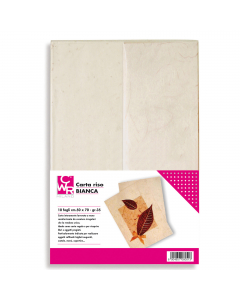 Confezione da 10 fogli carta riso 50x70cm bianco.