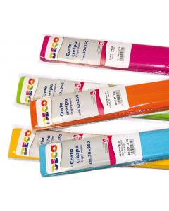 Assortimento di 10 colori (marrone, verde, verde chiaro, blu, azzurro, bianco, giallo, arancio, rosso, fucsia) carta crespa 40 gr. f.to 250x50cm