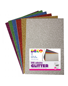 Gomma crepp glitter adesiva - busta 10 fogli cm.20x30 - colori assortiti.