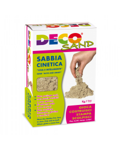 CONFEZIONE DI SABBIA CINETICA DECO SAND DA 1 KG. LA SABBIA È COMPOSTA AL 98% DA PURA SABBIA NATURALE MENTRE IL 2% È COMPOSTO DA UN PARTICOLARE POLIMERO SILICONICO. LA SABBIA NON SPORCA, NON ATTACCA E NON LASCIA RESIDUI. LA MODELLABILITÀ E LA PIACEVOLE SEN