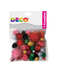 Pompons Lamè morbibi e colorati in colori e misure assortite. misure da: mm.7 a mm 28.