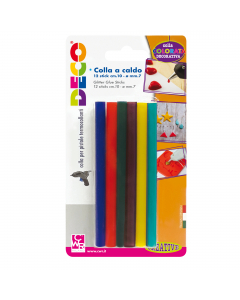 Stick colle 12 pezzi colori assortiti per pistola mini TG02M, diametro 7mm, lunghezza 10cm.