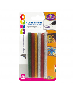 Stick colle 12 pezzi glitter assortite per pistola mini TG02M, diametro 7mm, lunghezza 10cm.