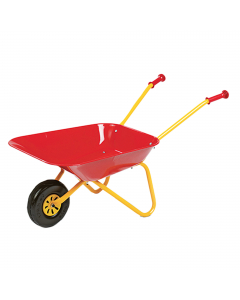 Carriola “Magùt” vasca rossa in plastica e telaio giallo in metallo colore: rosso/giallo 77x37x47cm- peso kg.1,7 lunghezza totale: 122cm.