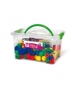 Perle in plastica da infilare in forme e colori assortiti. Fornite in bauletto con manico colorato. Adatto a +3 anni d'età.