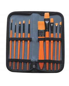 Set 10 pennelli assortiti, per acrilico. Astuccio zip perfetto per i viaggi, aiuta a conservare meglio i pennelli.