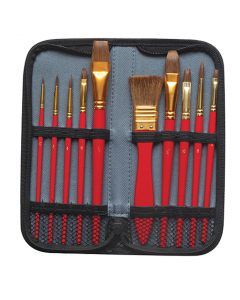 Set 10 pennelli assortiti, per Acquerello. Astuccio zip perfetto per i viaggi, aiuta a conservare meglio i pennelli.