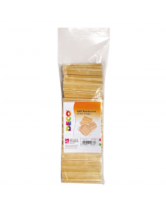 Bastoncini in legno naturale perfetti per realizzare lavoretti e decorazioni. Possono essere dipinti e incollati con facilità. Busta da 650 pz, dimensioni 86x3x3mm.