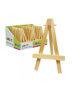 Mini cavalletto in legno. Indicato per mini tele (cod. 96606) Dimensioni: 7cm x altezza 12cm. Espositore da 24 pz.