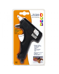 Pistola che consente di incollare oggetti di ogni tipo di materiale: cartone, stoffa, ceramica, legno, ferro, plastica, vetro, gomma ecc. Alimentata a corrente. Utilizza stick da 8 mm x 10cm.