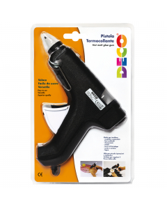 Pistola che consente di incollare oggetti di ogni tipo di materiale: cartone, stoffa, ceramica, legno, ferro, plastica, vetro, gomma ecc. Alimentata a corrente. Utilizza stick colla da 11mm x 10/20cm.
