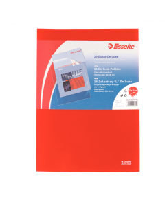 Cartelline a L in polipropilene rosso- buccia d'arancia ad alta resistenza con lunetta laterale per facilitarne l'apertura. Formato utile: 22x30cm.