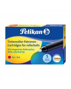 Ricariche per penne roller sferografiche Twist® con punta integrata. Colore rosso cancellabile con SuperPirat. Scatola da 5 cartucce.