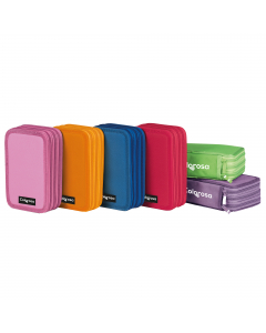 Astuccio 3 zip realizzato in tessuto resistente con bordi rinforzati colorati. L'astuccio contiene: 12 pastelli Giotto laccato, 18 pennarelli Giotto Turbo Color, 2 penne Tratto Fila RN, 1 evidenziatore Giotto Turbo Fluo, 1 matita Temagraph HB2, 1 gomma, 1