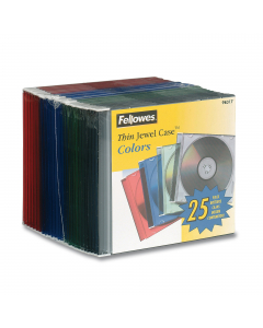 Contenitore slim per CD in plastica trasparente antiurto con base nera. Dorso 2.5mm. Confezione da 25 pezzi.
