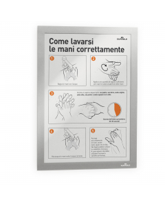 Cornice espositiva per esporre informazioni ed avvisi in modo elegante ed ordinato. 
Adatta a superfici lisce.
Dotata di pannello frontale in pvc trasparente magnetico anti riflesso e  retro adesivo riposizionabile.
Può essere rimossa e riposizionata su v